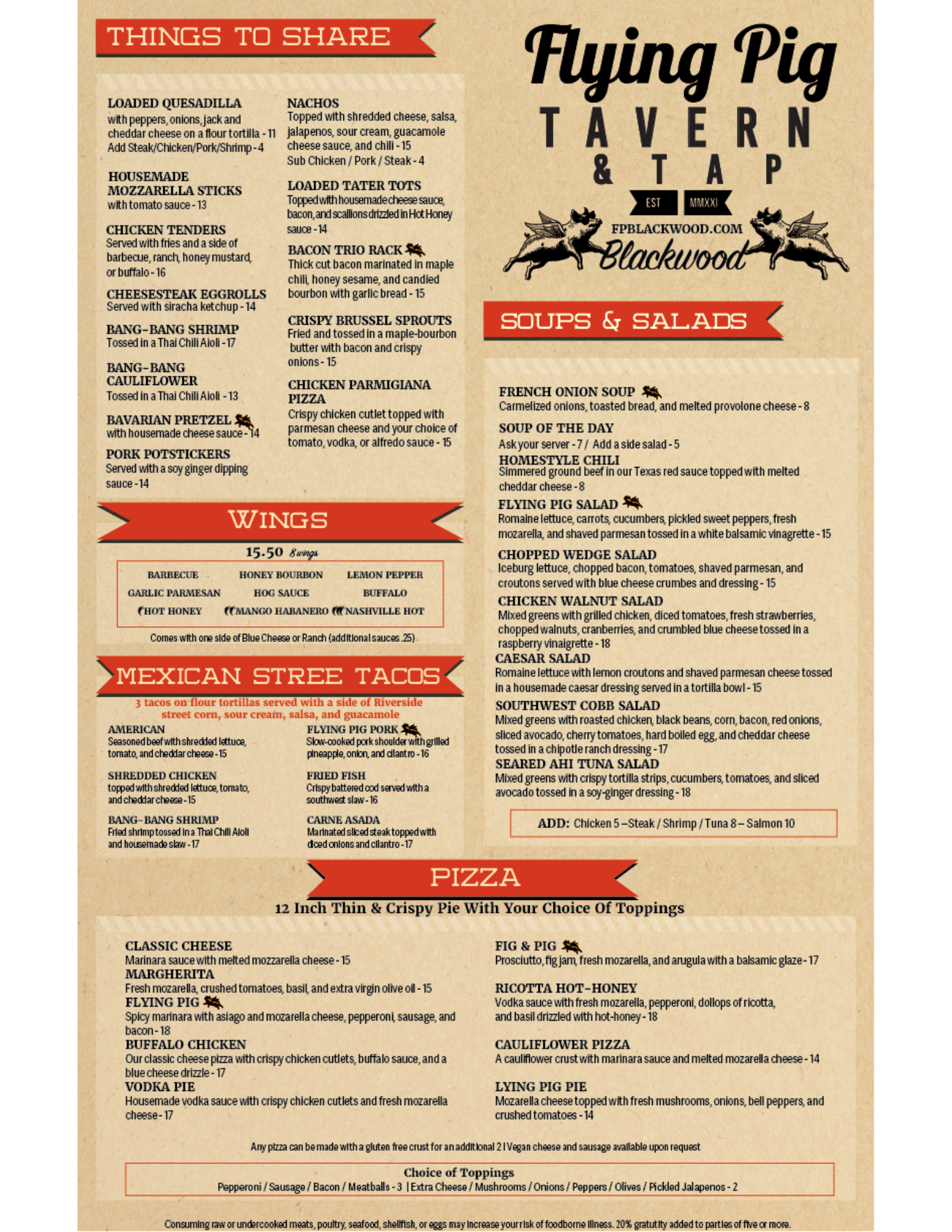 Flying Pig Menu Page 1
