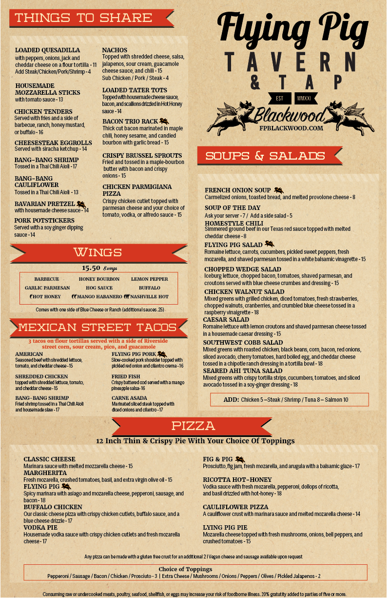 Flying Pig Menu Page 1